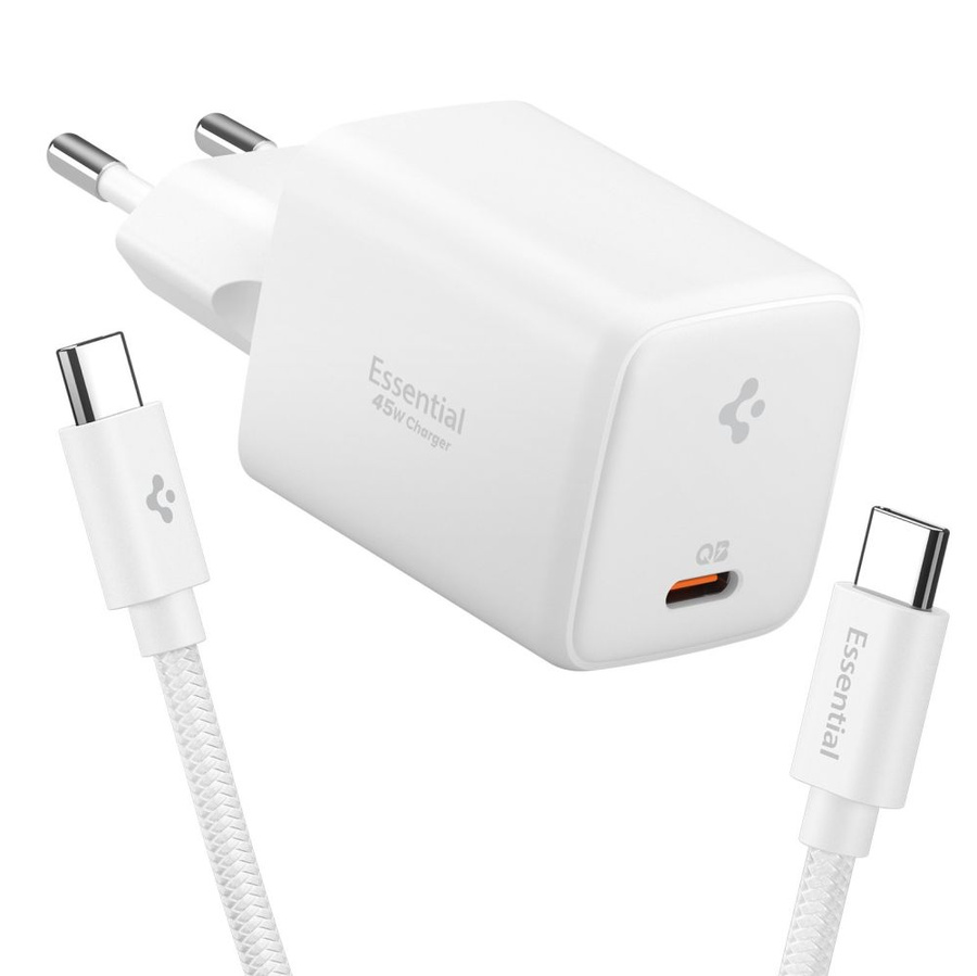 SPIGEN EE451EU ESSENTIAL 1-PORT NETWORK CHARGER 45W + TYPE-C CABLE valge