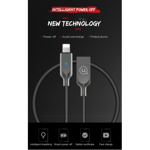 USB Kaabel USAMS "SJ154" Must "Lightning" 120cm (LED indicator)