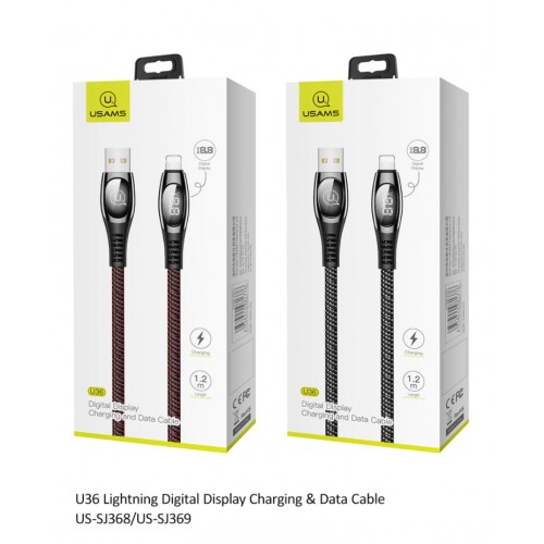 USB Kaabel USAMS "SJ368 - U36" Must "Lightning" 120cm (Digital Charging Ekraan )