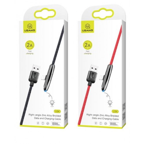 USB Kaabel USAMS "SJ362 - U34" Punane "Lightning" 120cm (90' corner / LED indicator)