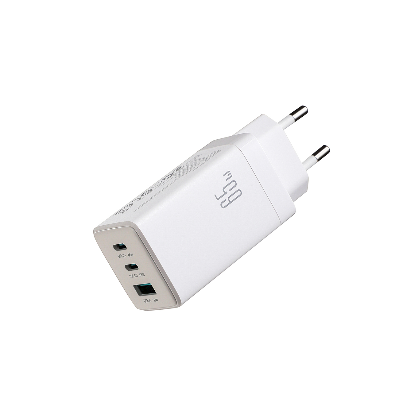 Joyroom JR-TG10 65W GaN 2x USB-C + USB-A seinalaadija 100W USB-C - USB-C 1.2m kaabliga - valge