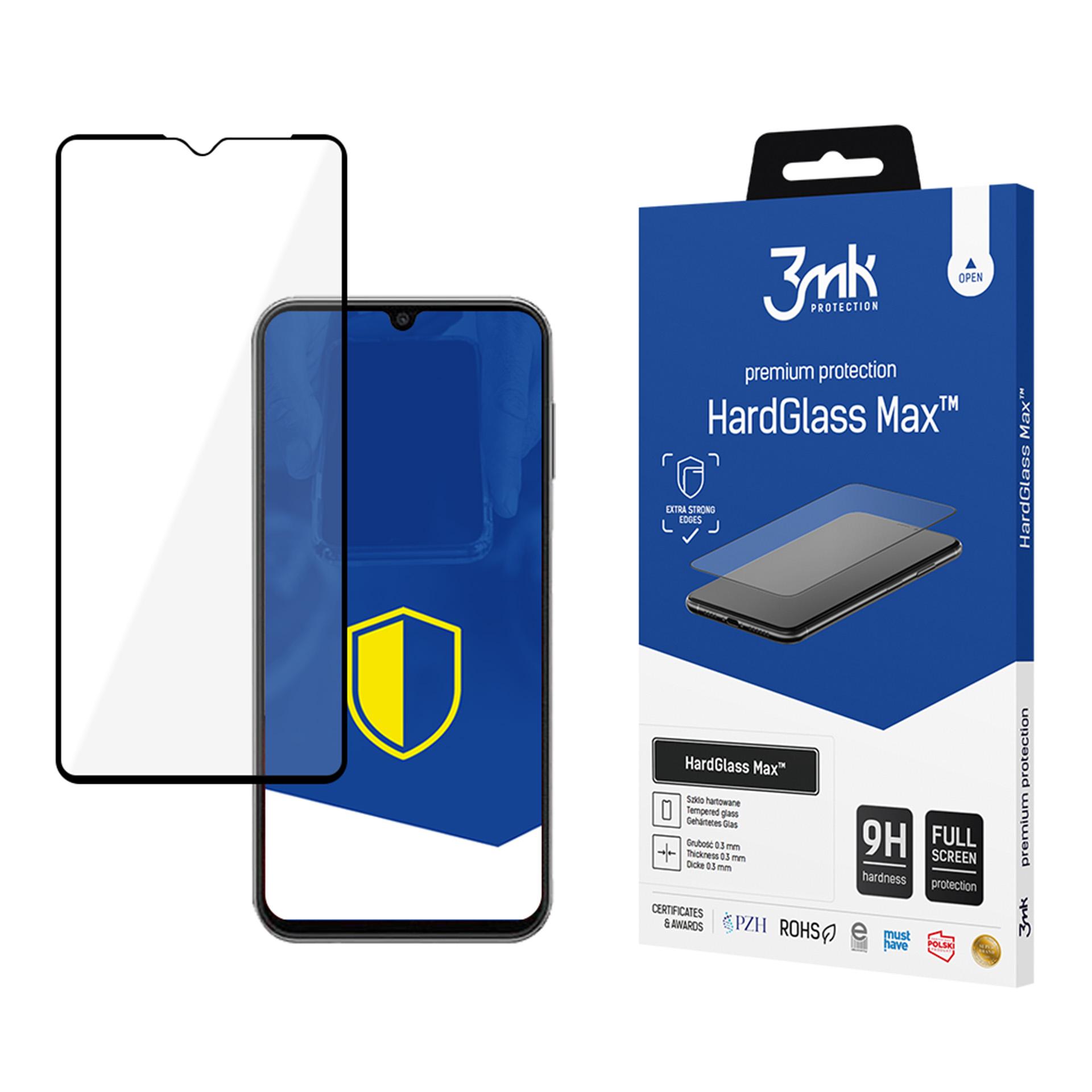 Reinforced Full Coverage Tempered Glass 3mk HardGlass Max Black for Samsung Galaxy A14 4G/5G