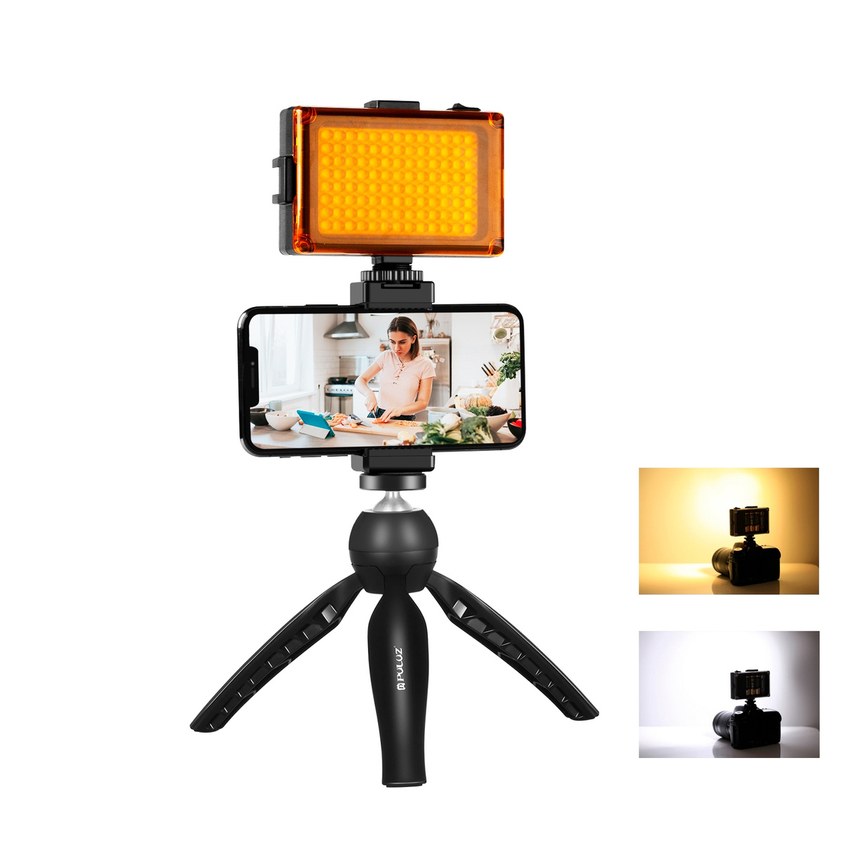Puluz otseülekande salvestuskomplekt kolmjalg + LED lamp + telefoni klamber PKT3131B