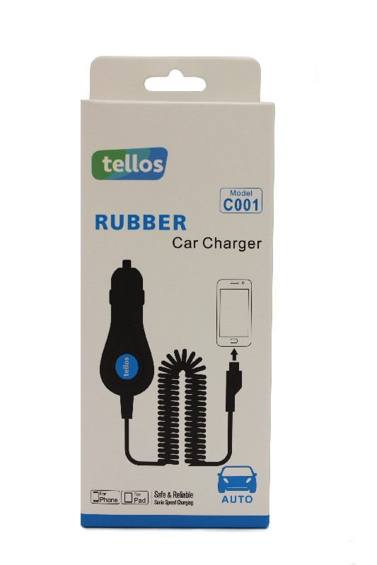 Autolaadija Tellos "Rubber" C001 iPhone 5/5S/SE/6/6S/7/7 Plus/8/8 Plus/X (1A) must
