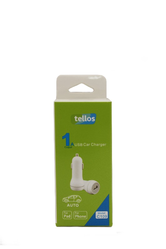 Autolaadija Tellos C109 koos USB connector 1A valge