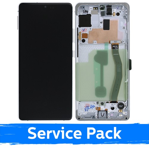 LCD Ekraan Ühildub Samsung G770 S10 Lite Koos Frame / Prism Valge / (Service Pack)