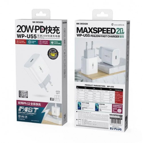 Laadija WK Design "WP-U55" Valge 20W (1xUSB-C)