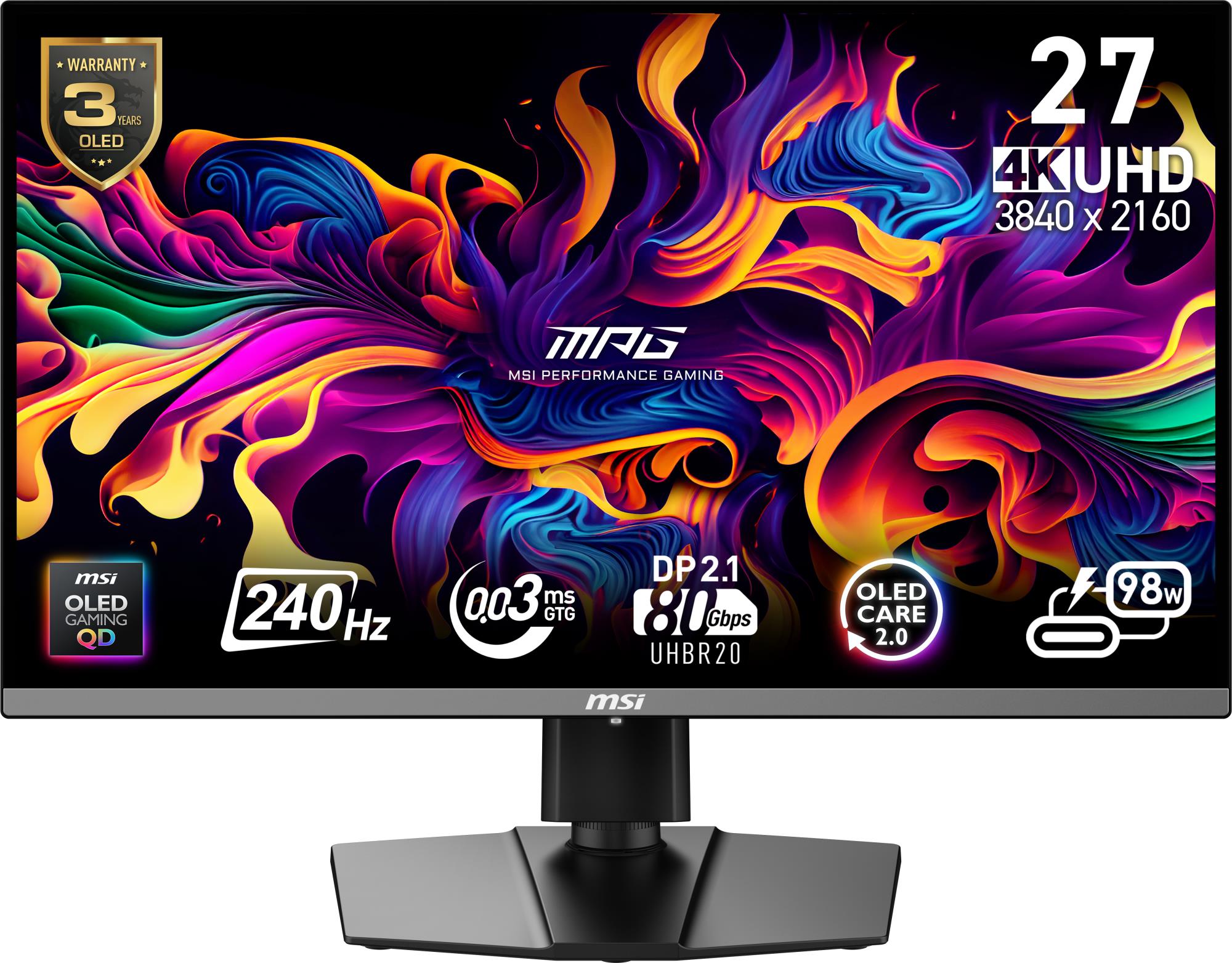 Monitor MSI MPG 272URX QD-OLED 27" mängu 4K 3840x2160 240Hz 0.03ms must