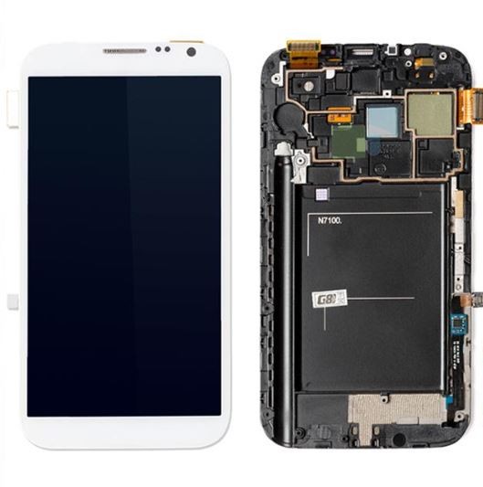 LCD ekraan Samsung N7100 Note 2 puuteekraani ja raamiga valge originaal (teenuspakett)