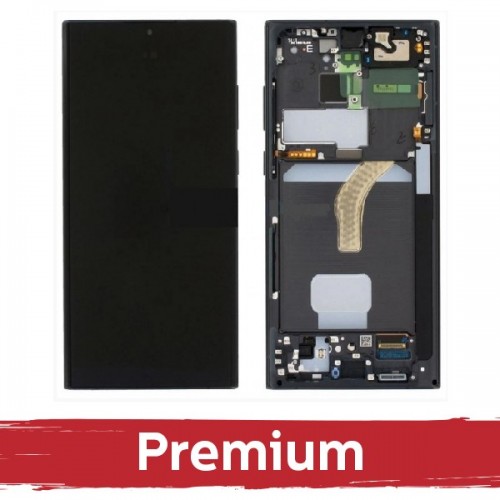 LCD ekraan ühilduv Samsung S908 S22 Ultra raamiga / Phantom must / OEM