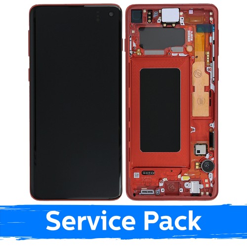 LCD Ekraan Ühildub Samsung G973 S10 Koos Frame / Cardinal Punane / (Service Pack)