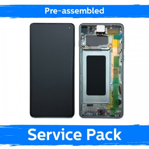 LCD ekraan ühilduv Samsung G973 S10 raamiga / Prism Green / (Eelkokku pandud Service Pack)