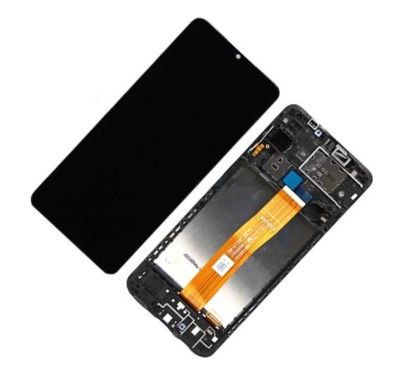 LCD screen Samsung A125 A12 2020 koos touch screen ja frame Must original (service pack)