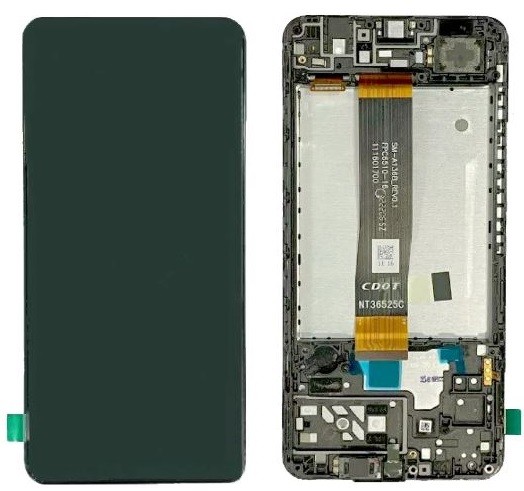 LCD screen Samsung A047 A04S 2022 koos touch screen ja frame Must original (service pack)