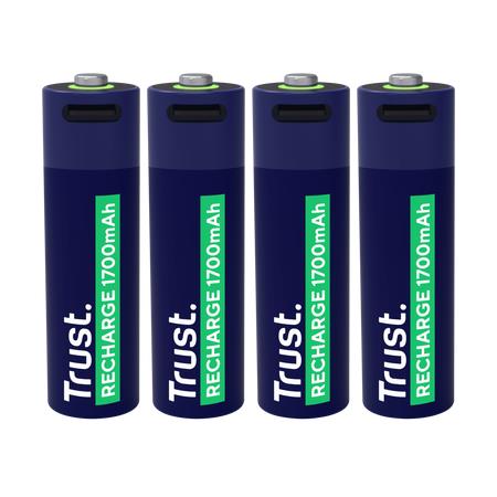 Trust laetavad Li-Ion AA 1.5V patareid, 1700mAh, USB-C, 4 tk