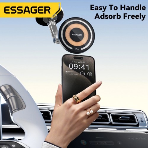 Autohoidik Essager Stand, must (15W / Magsafe ühilduv) (magnetiline / kleepuv alus)