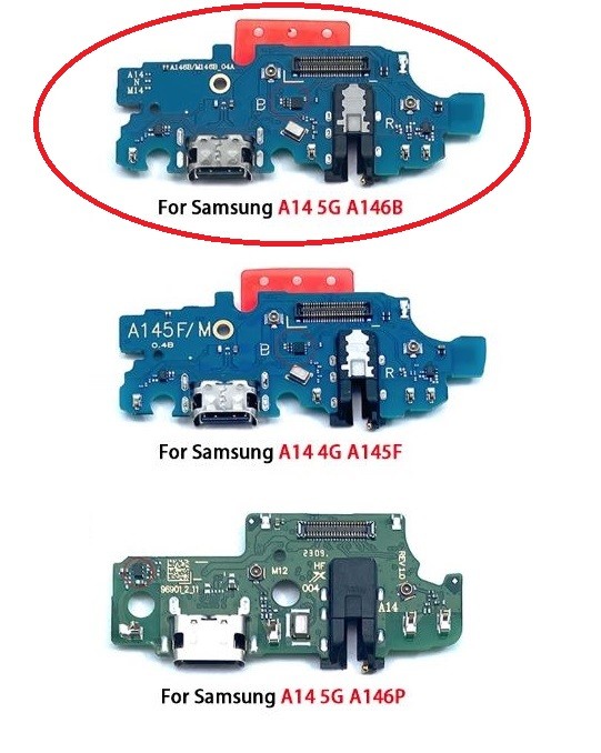Flex Samsung A146B A14 5G 2023 jaoks plugin, microphone, headphone connector original (service pack)