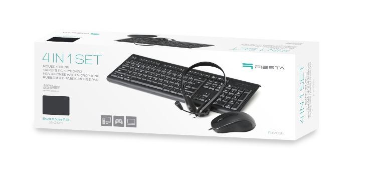 FIESTA KOMPLEKT 4in1 (juhtmega klaviatuur; hiir; matt; HF)