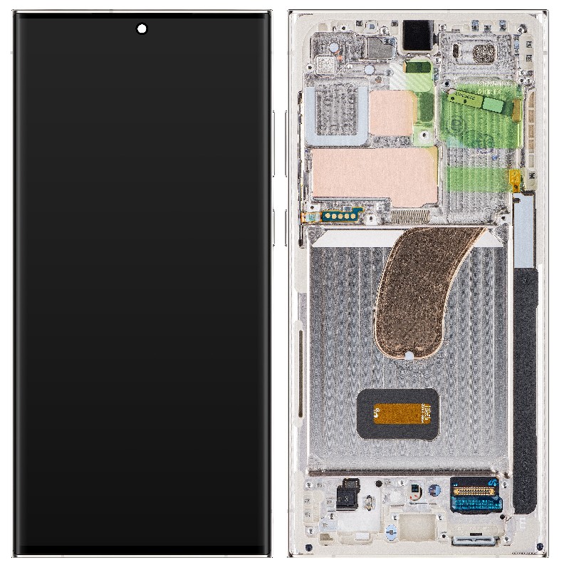 LCD screen Samsung S918 S23 Ultra 5G koos touch screen ja frame Cream original (used Grade C)