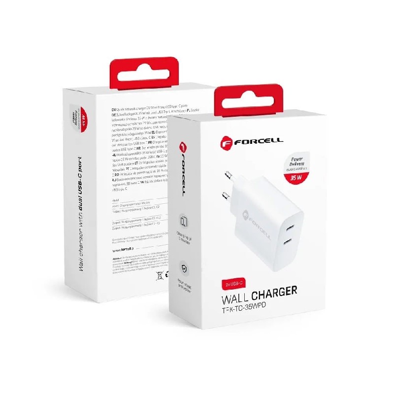 Laadija Forcell (2xUSB-C 3A 35W) valge