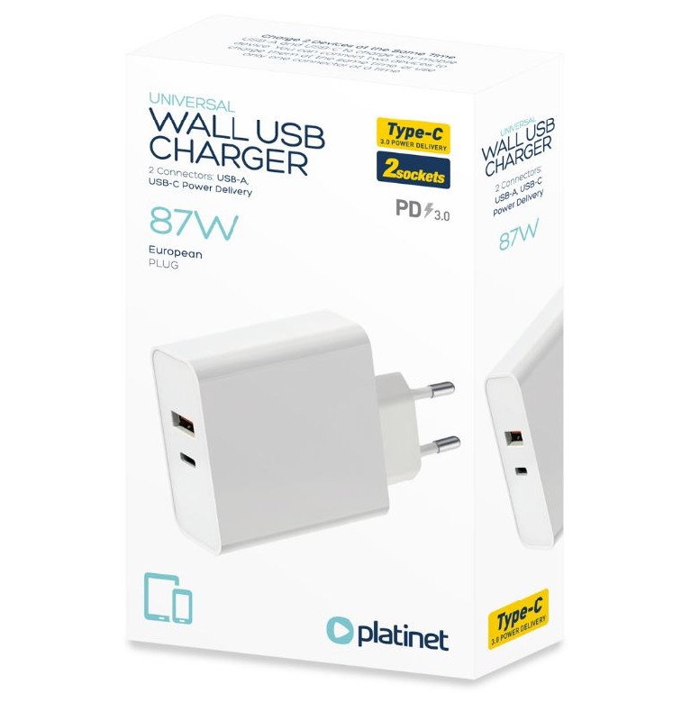 Laadija Platinet (PLCUPD87W) (1xUSB-C; 1xUSB) 87W valge