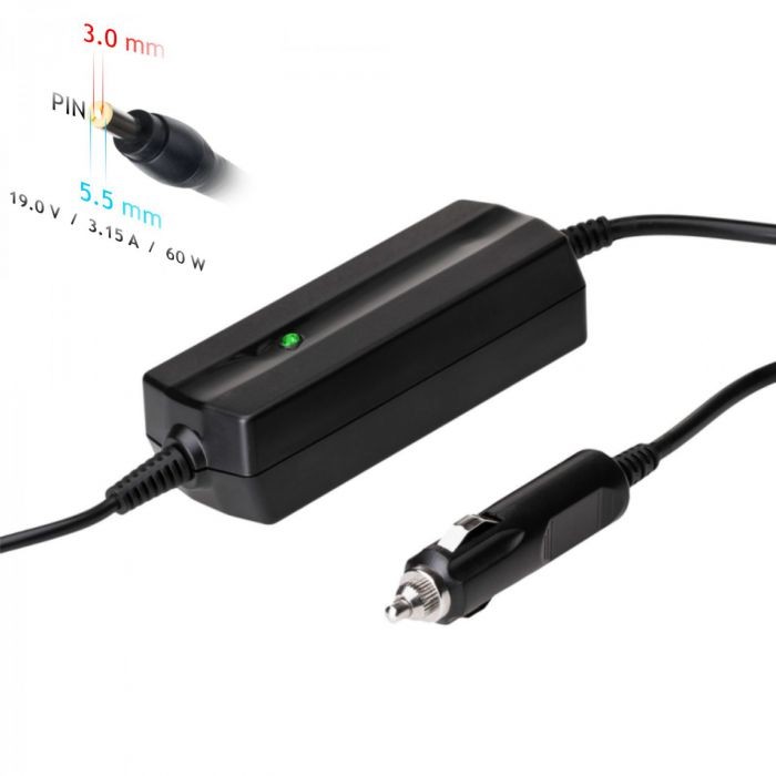 Autolaadija jaoks laptop Akyga AK-ND-38 (19V / 3.16A 60W 5.5 x 3.0mm + pin) SAMSUNG 1.2m