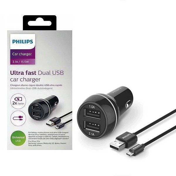Autolaadija Philips (2xUSB 3.1A) must