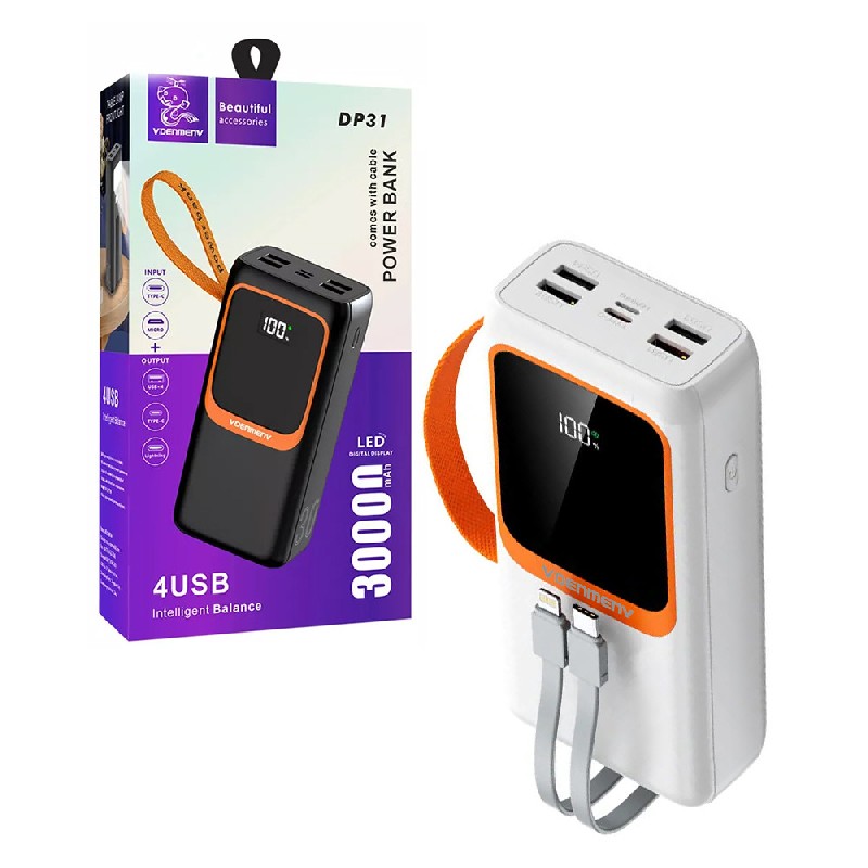 External aku AKUPANK DENMEN 30000mAh (4xUSB; 1xUSB-C) valge