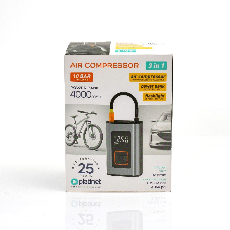 Kaasaskantav nutikas õhupump Platinet 3in1 (4000mAh 10Bar)