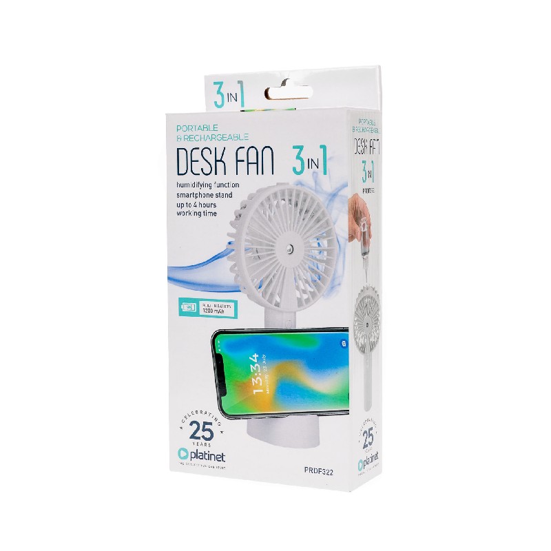 Platinet table fan (humidifier 1200mAh 3w) valge