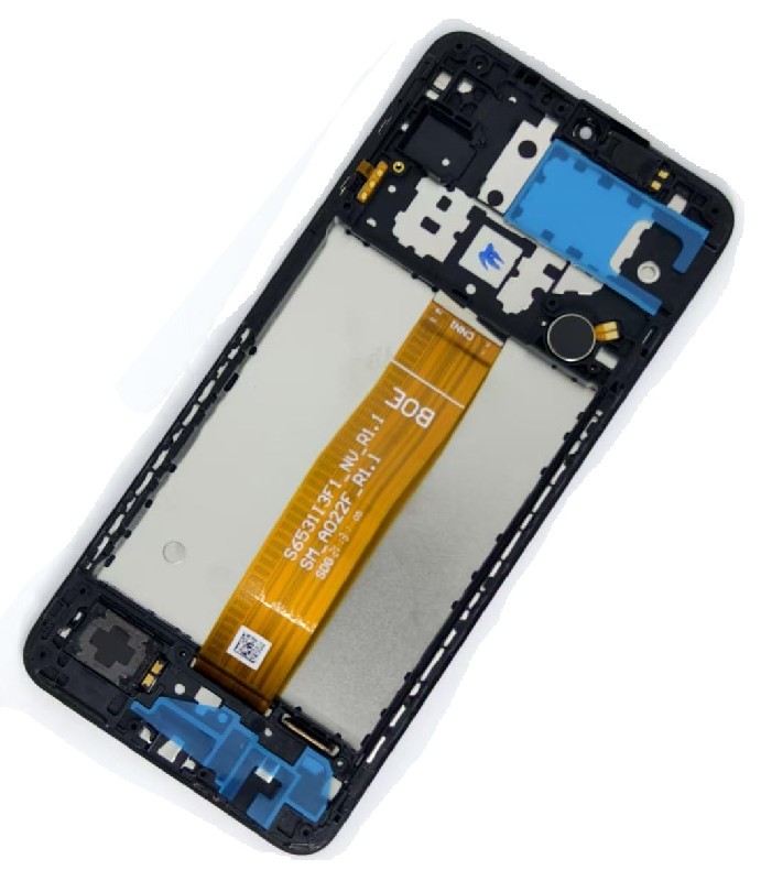 LCD ekraan Samsung A022F A02 (A125F LCD pruun flex) puuteekraani ja raamiga must originaal (kasutatud, klass A)