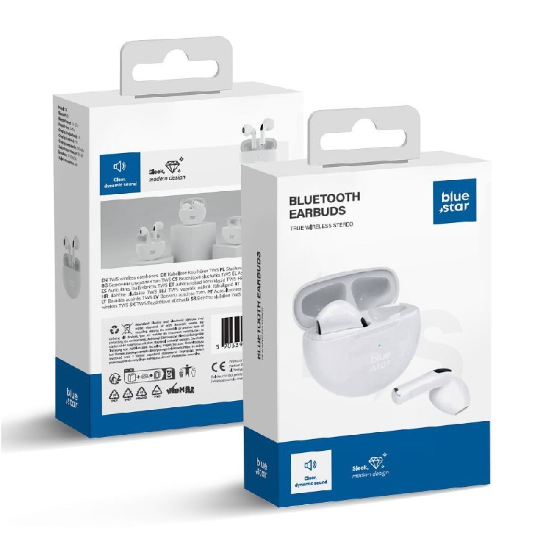 Blue Star (TX3) TWS Bluetooth juhtmevabad kõrvaklapid valged