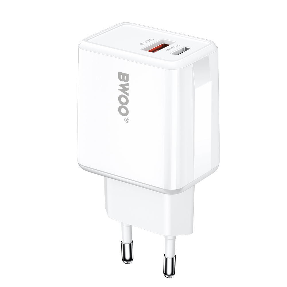 BWOO wall laadija CDA182 QC 38W 1x USB-A + 1x USB-C valge