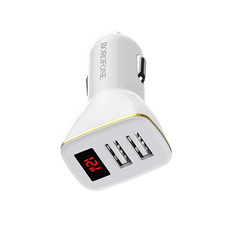 Borofone BZ11 Speed Map autolaadija 2 USB-A pordiga, digitaalse näidikuga, valge
