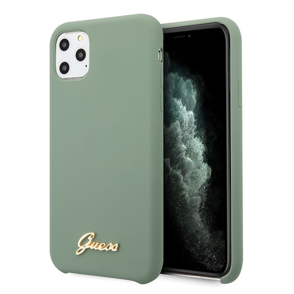 Guess GUHCN58LSLMGKA iPhone 11 Pro khaki kõva ümbris Silicone Vintage Gold Logo