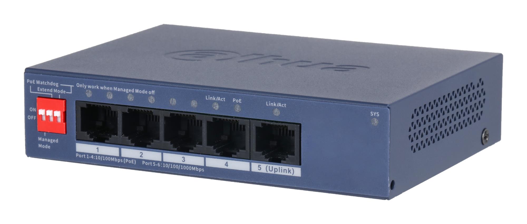 Dahua DH-CS4005-4ET1GT-36 kommutaator, L2, 4xPoE, 36W