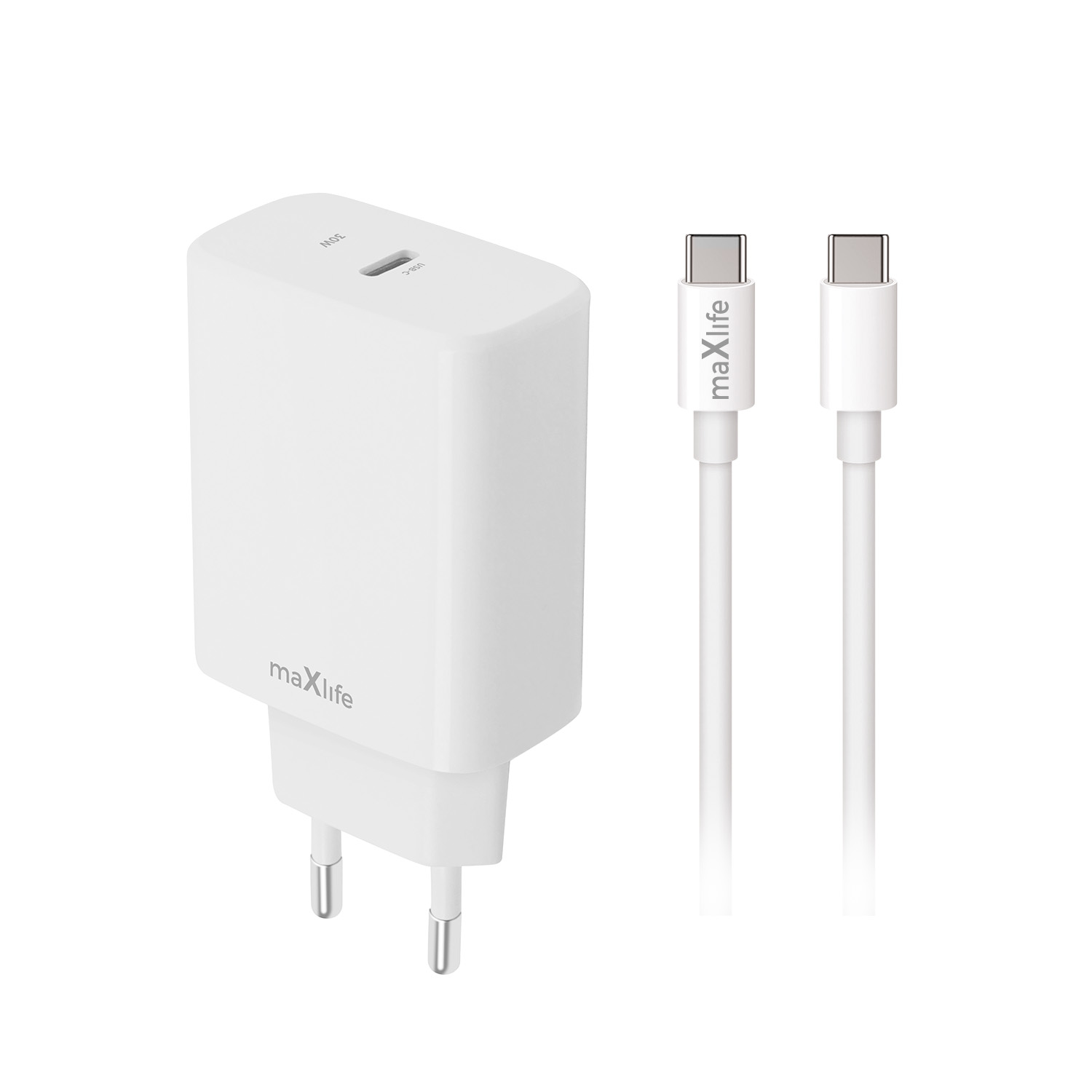 Maxlife MXTC-10-30C PD QC laadija 1x USB-C 30W valge + USB-C - USB-C kaabel 60W