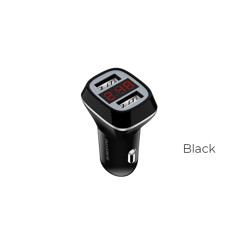 Borofone BZ3 Joyroad autolaadija 2 USB-A pordiga, 12 W, digitaalse näidikuga, must