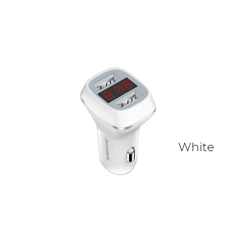 Borofone BZ3 Joyroad autolaadija 2 USB-A pordiga, 12 W, digitaalse näidikuga, valge