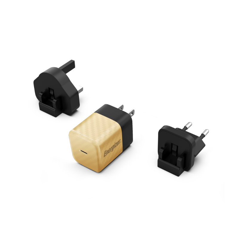 Energizer Ultimate - Multiplug EU / UK / US GaN 20W PD mains laadija (kuldne)