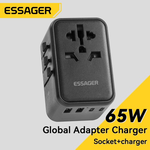 Laadija Essager "Travel Global 2" Must 65W (3xPD / 2xQC3.0) (EU / US / UK)