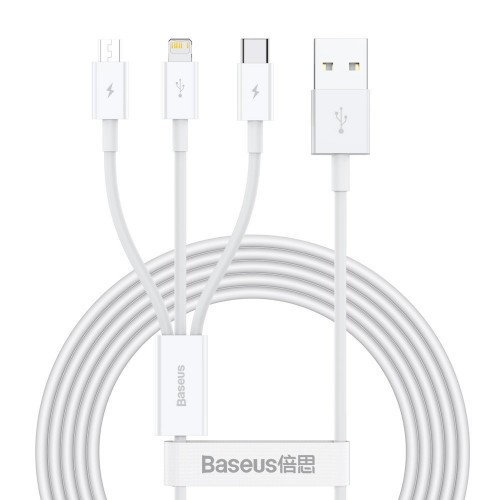 USB Kaabel Baseus "3in1 Superior" Valge 150cm (up to 3.5A)