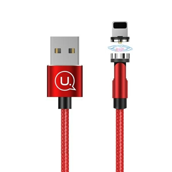 USAMS Kaabel magnetiline U59 LIGHTNING 2.1A FAST CHARGE 1M punutud punane SJ472USB02 (US-SJ472) reguleeritav nurk
