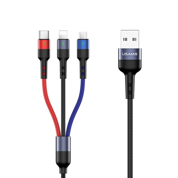 USAMS Kaabel punutud U26 3W1 0.35M 2A FAST CHARGE (LIGHTNING/MICROUSB/USB-C) SJ410USB01 (US-SJ410)