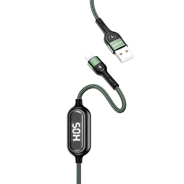 USAMS Kaabel punutud U48 LIGHTNING 1,2M 2A FAST CHARGING LED roheline SJ423USB02 (US-SJ423)