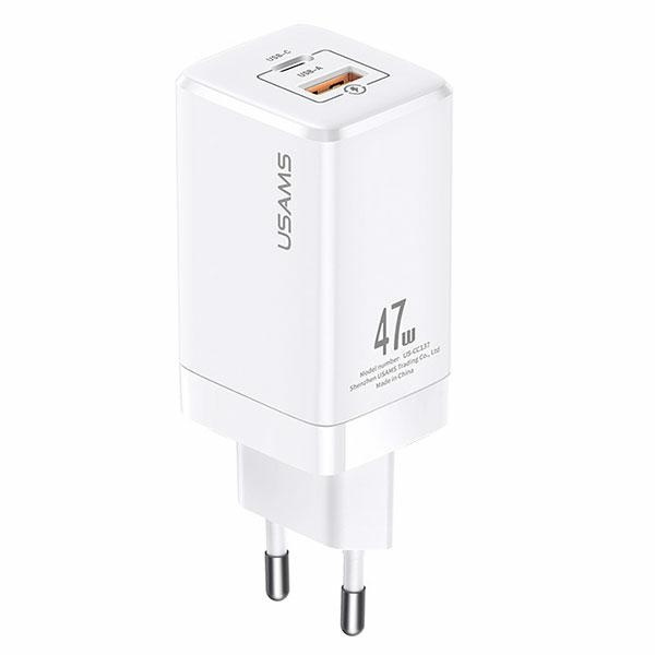 USAMS VÕRGULAADIJA T41 USB-C+USB GAN 47W PD+QC (ONLY HEAD) FAST CHARGING VALGE CC137TC02 (US-CC137)