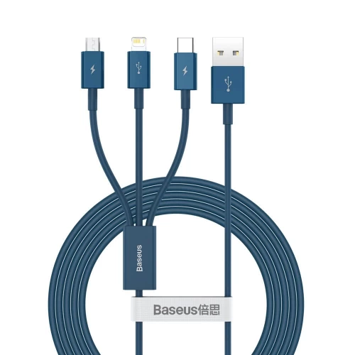 USB Kaabel Baseus "3in1 Superior" Sinine 150cm (kuni 3.5A)