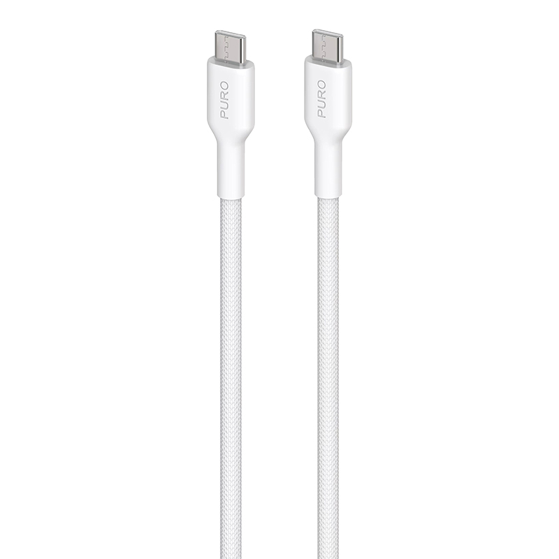 Puro Fabric vastupidav punutud USB-C–USB-C laadimis- ja andmekaabel, 1,2 m, valge