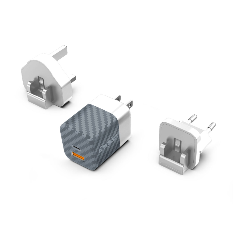 Energizer Ultimate - Multiplug EU / UK / US mains laadija GaN 38W PD + QC3.0 (hõbedane)