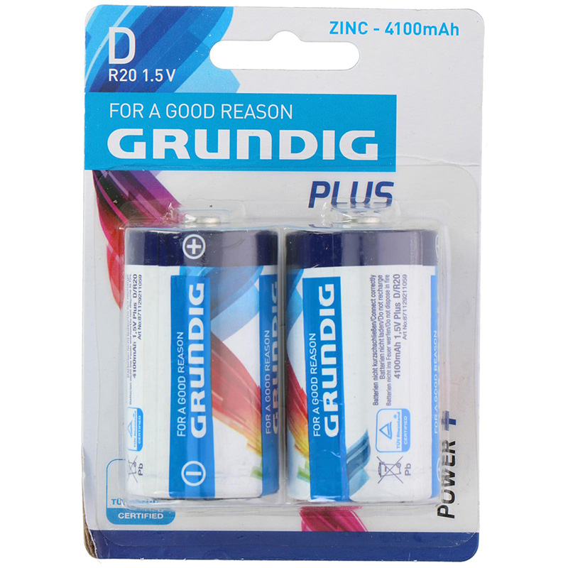 Grundig D / R20 1,5 V tsinkpatareid, 4100 mAh, 2 tk
